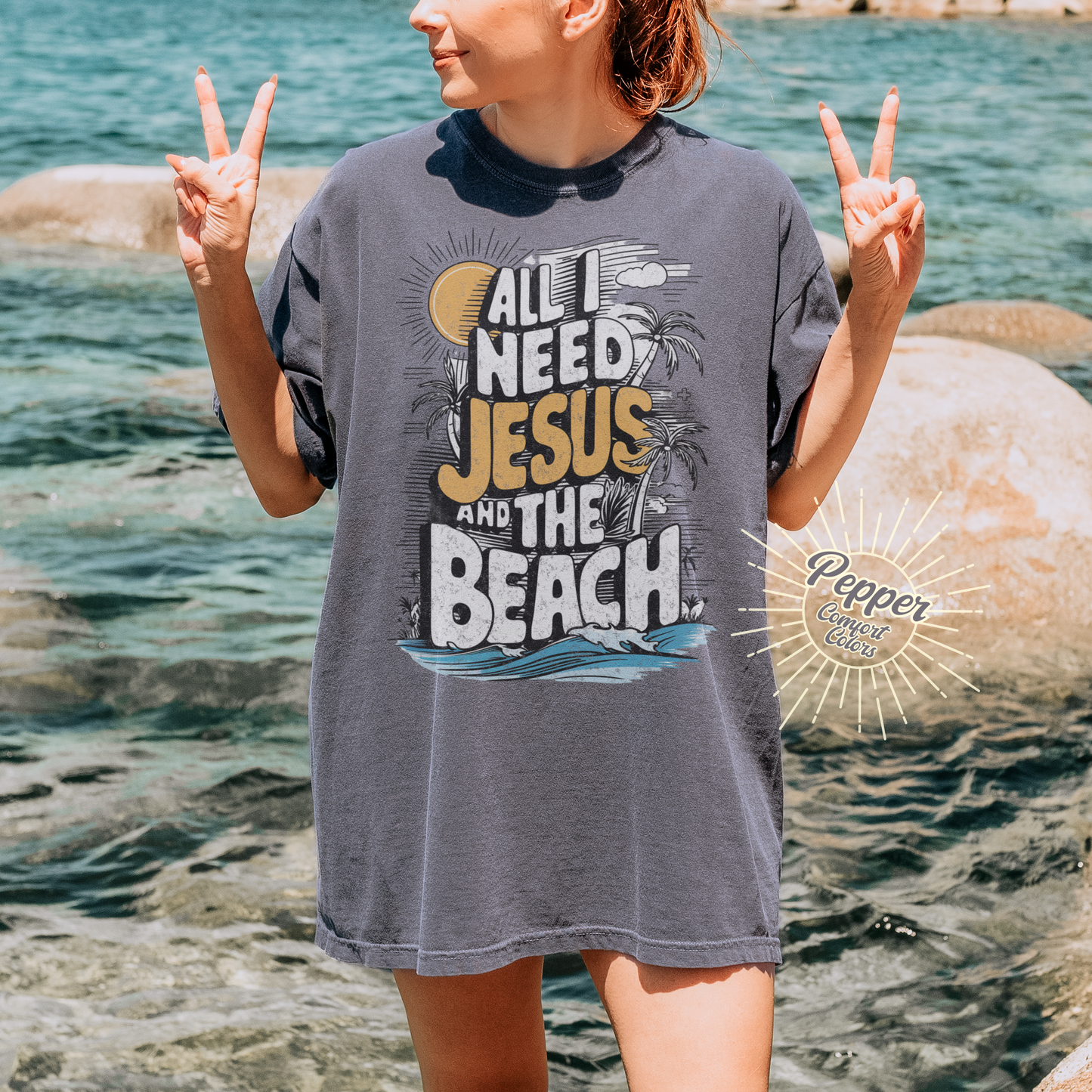 All I Need Jesus and the Beach T-shirt