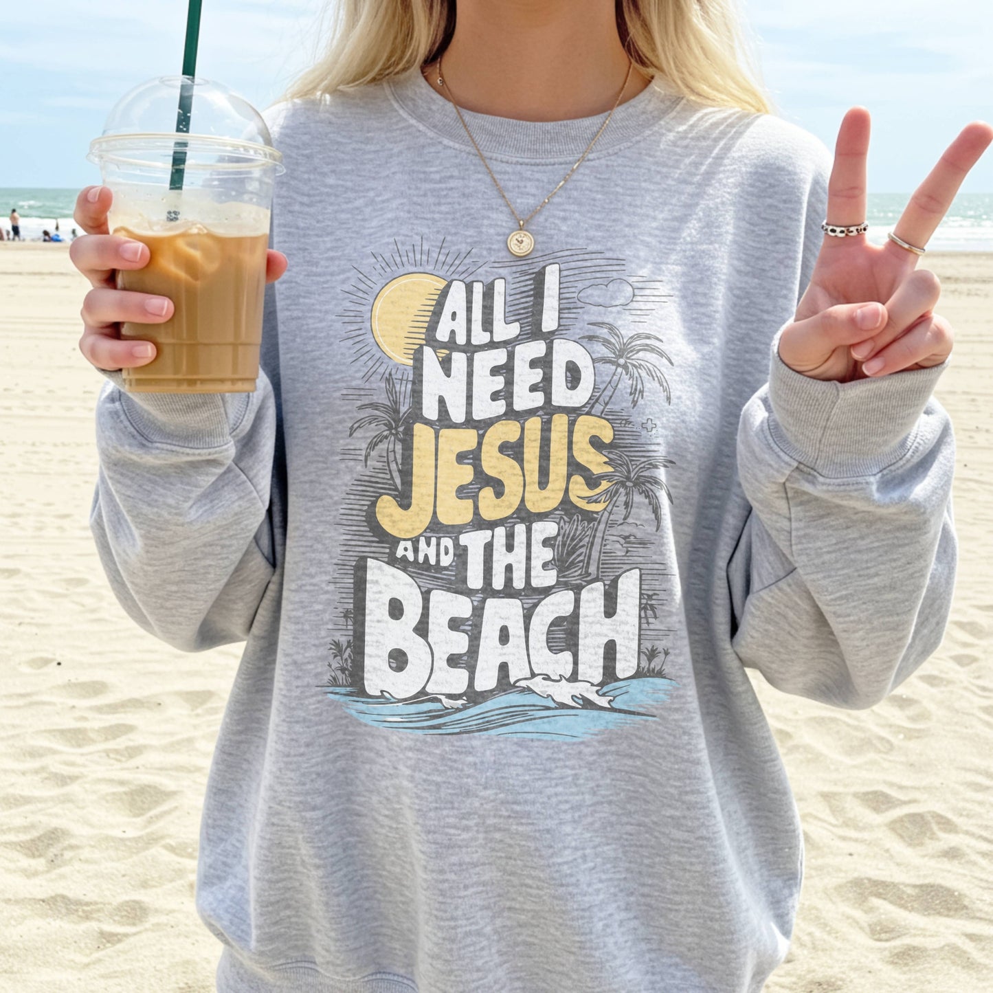 All I Need Jesus and the Beach Sweatshirt (Gildan 18000)