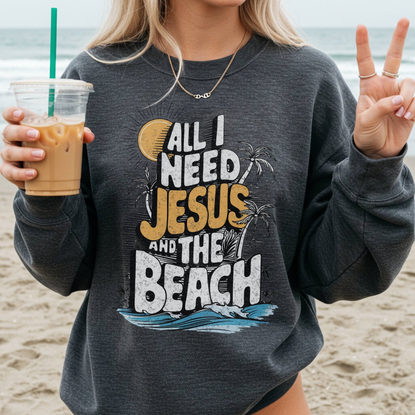 All I Need Jesus and the Beach Sweatshirt (Gildan 18000)