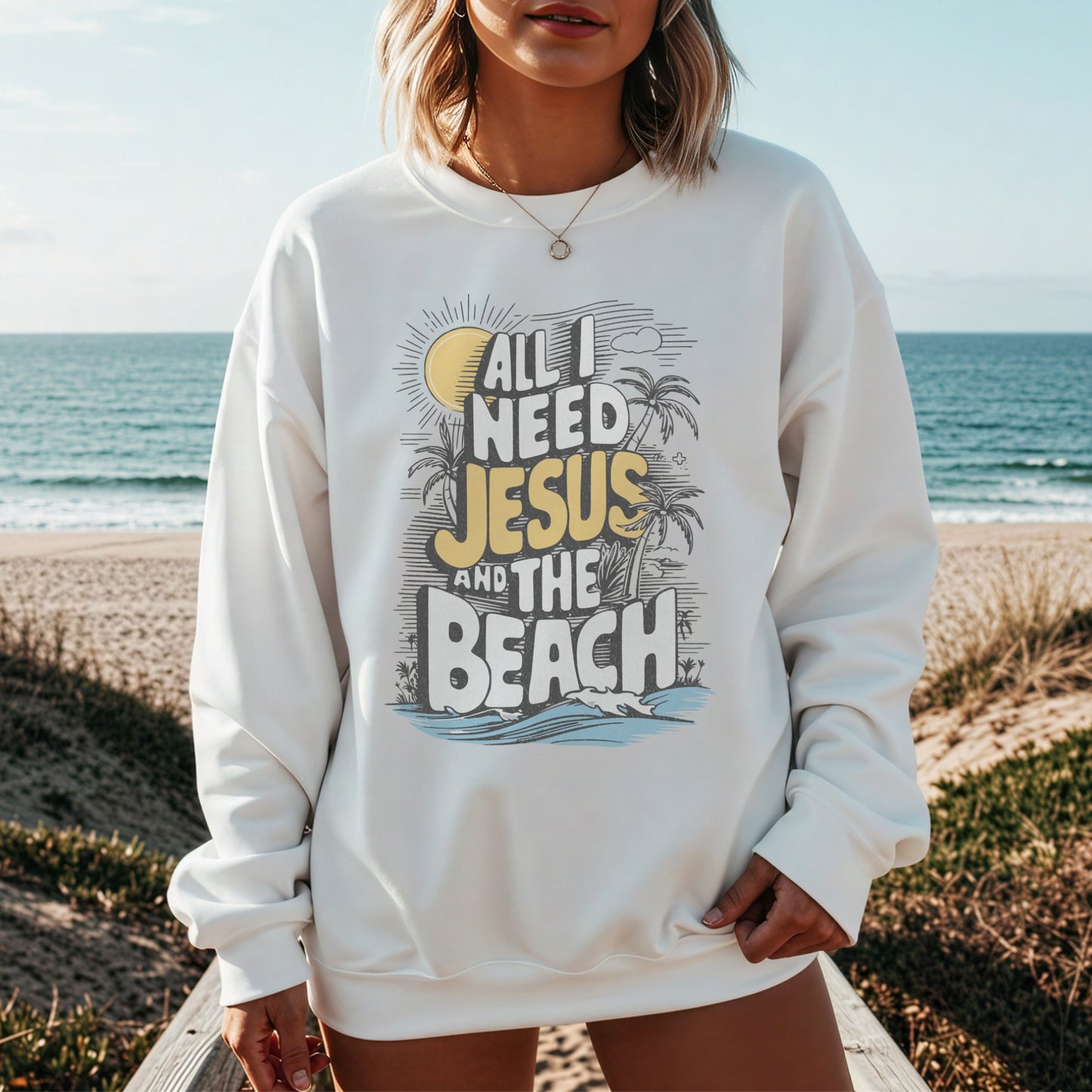 All I Need Jesus and the Beach Sweatshirt (Gildan 18000)