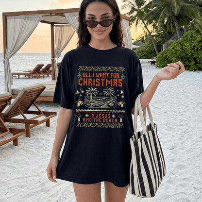 All I Want for Christmas is Jesus and the Beach Ugly Christmas Comfort Colors T-Shirt