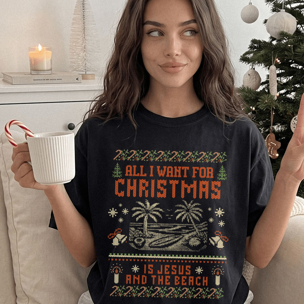 All I Want for Christmas is Jesus and the Beach Ugly Christmas Comfort Colors T-Shirt