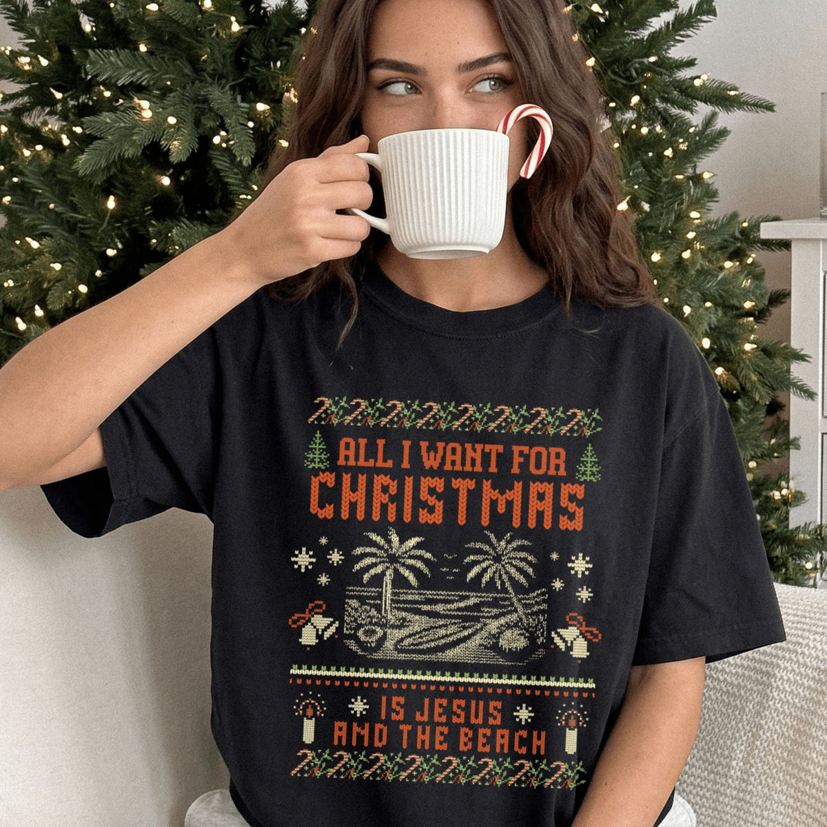 All I Want for Christmas is Jesus and the Beach Ugly Christmas Comfort Colors T-Shirt