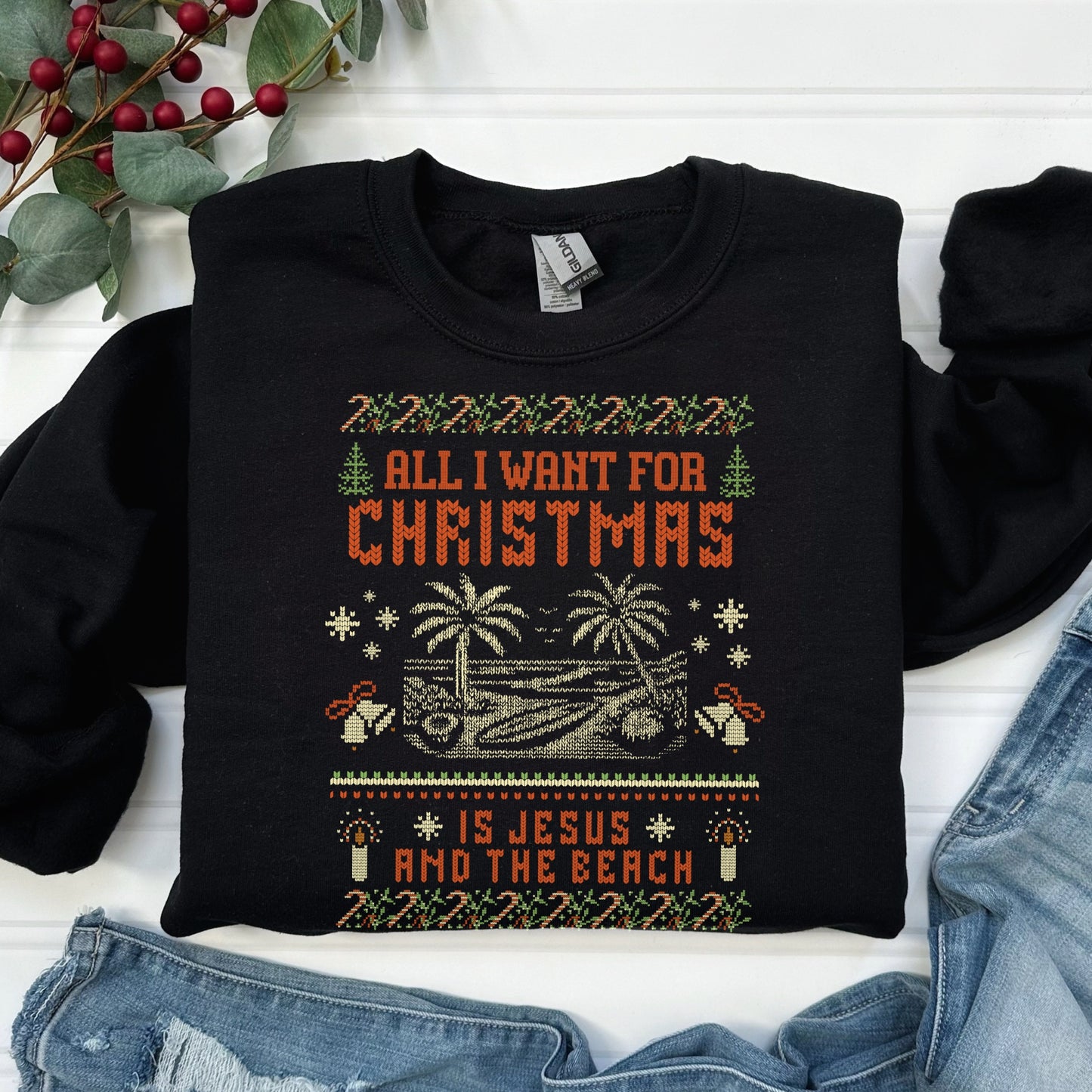 All I Want for Christmas is Jesus and the Beach Ugly Christmas Sweatshirt
