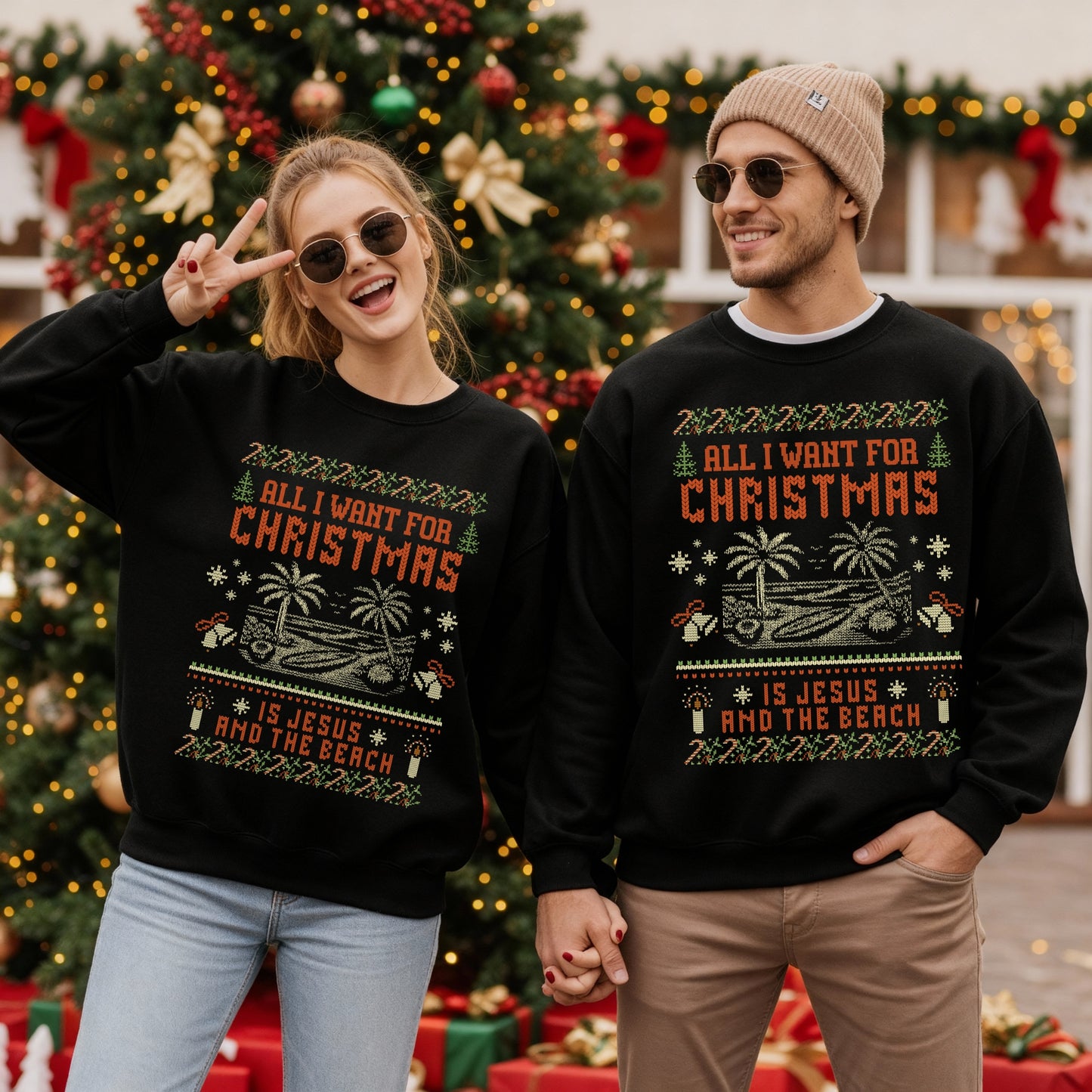 All I Want for Christmas is Jesus and the Beach Ugly Christmas Sweatshirt