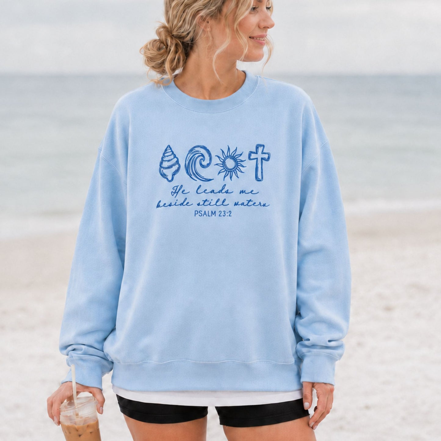 He Leads Me Beside Still Waters Embroidered Sweatshirt