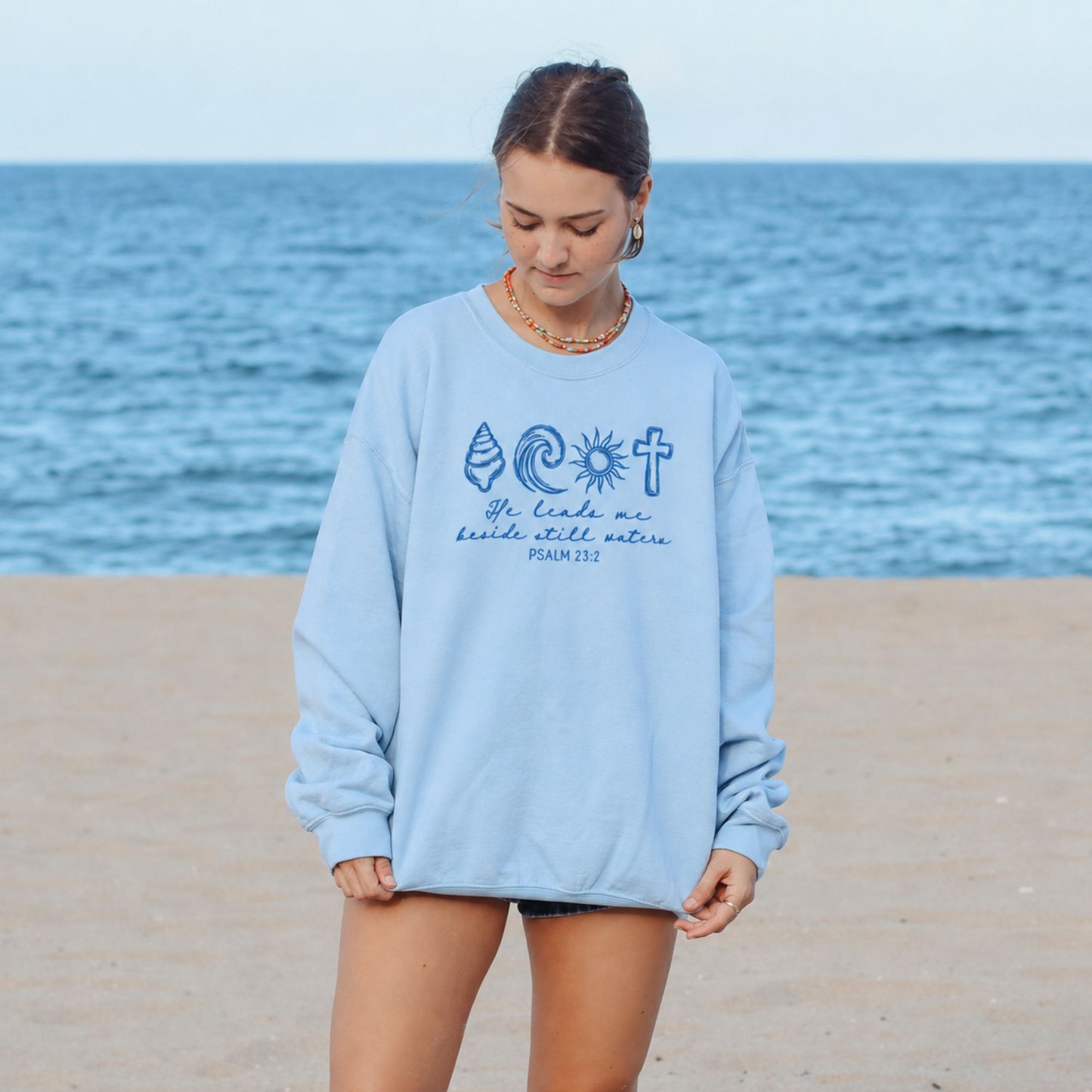 He Leads Me Beside Still Waters Embroidered Sweatshirt