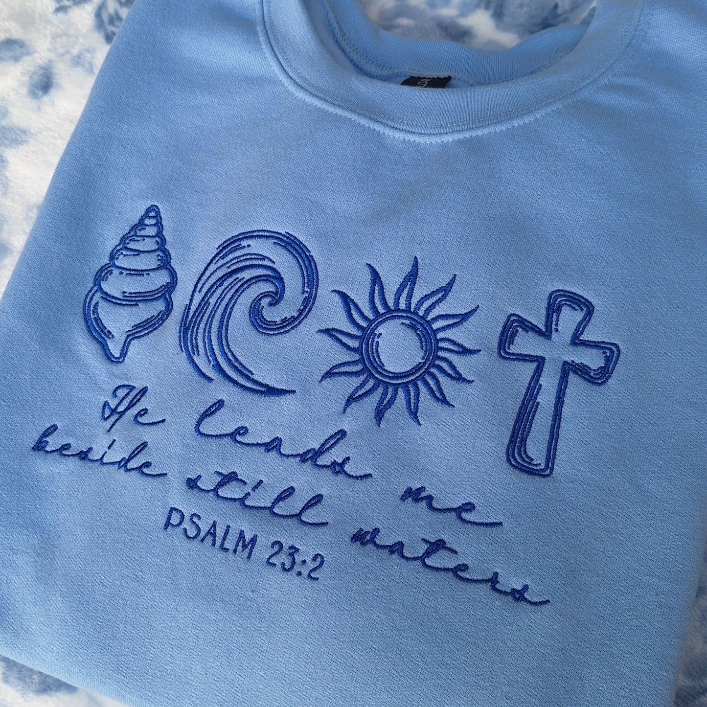 He Leads Me Beside Still Waters Embroidered Sweatshirt