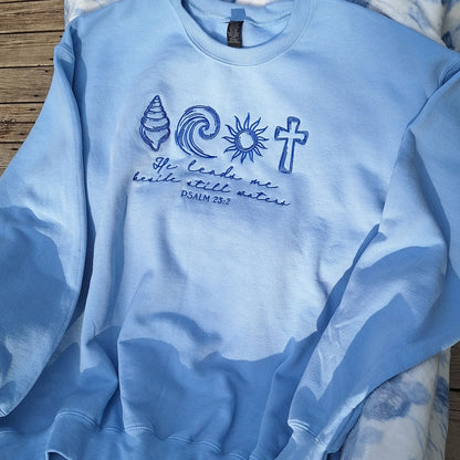 He Leads Me Beside Still Waters Embroidered Sweatshirt