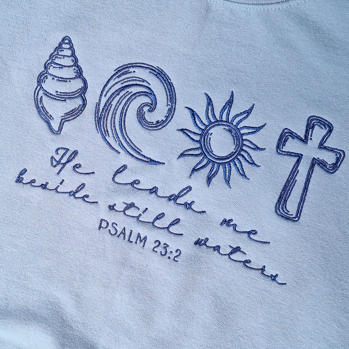 He Leads Me Beside Still Waters Embroidered Sweatshirt