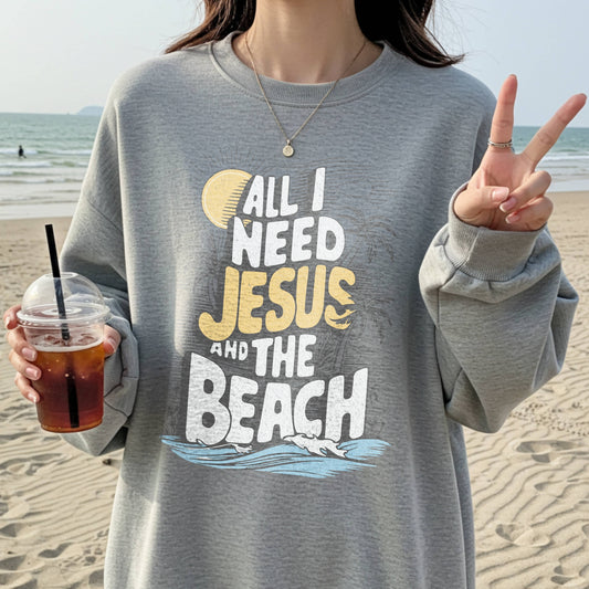 All I Need Jesus and the Beach Sweatshirt (Gildan 18000)